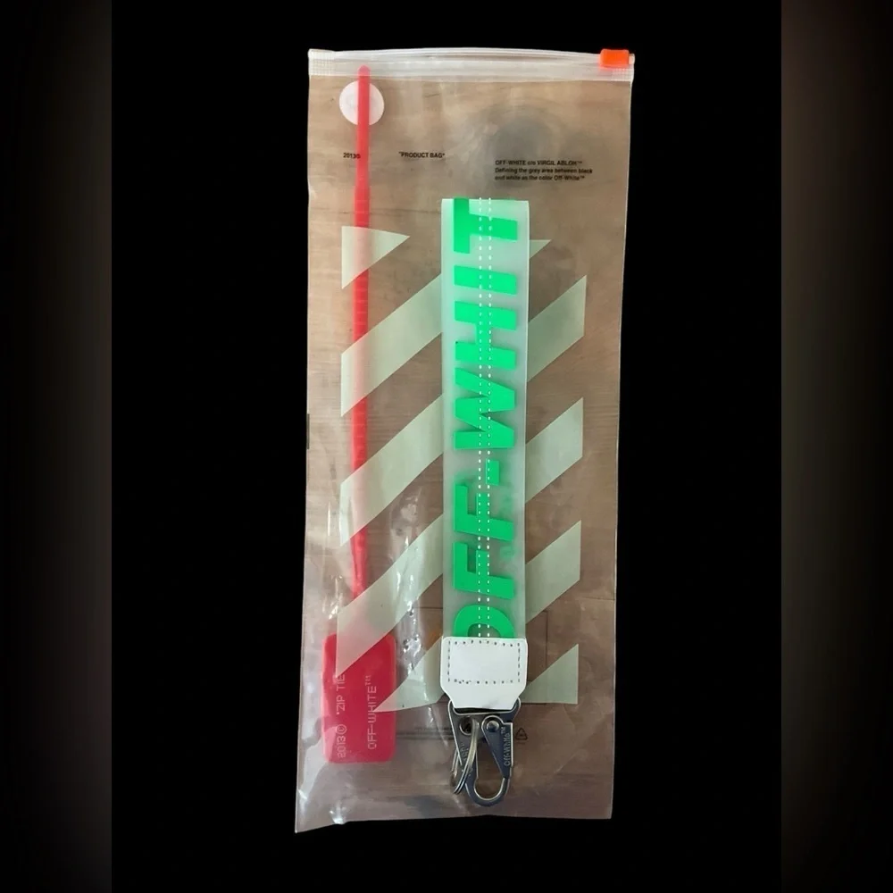 New Off-White clear w/Green Key Lanyard